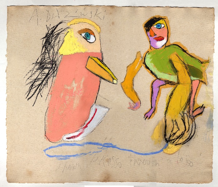 Na tym obrazku Picasso rzuca lasso    1997    kredka olejowa i pastel    54 x 72cm
